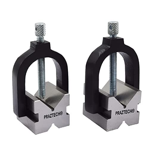 Image of PRAZTECH® Hardened Precision Engineer V Block Clamps Set Vee Block | Matched Pair | Clamping Workholding DIY Tool (63 x 50 x 50mm)