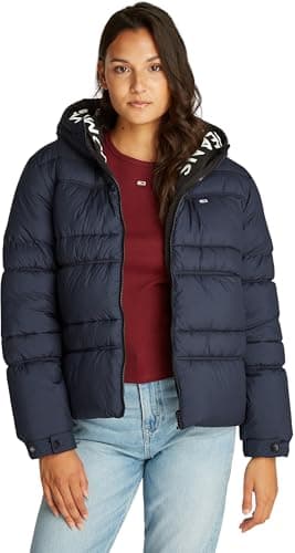 Image of Tommy Jeans Womens Tjw Quilt Rouch Tape Dw0dw20389 Puffer Jacket, Blue (Dark Night Navy), XXS UK