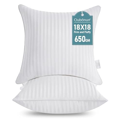 Image of Oubonun Cushion Inserts 45x45cm (Pack of 2) – Soft & Fluffy Down Alternative Square Cushion Pads with Soft Cotton Cover for Sofa or Bed, Machine Washable – White (18x18 Inch)