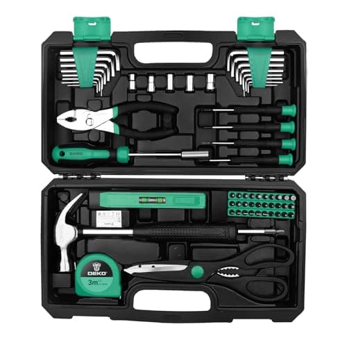 Image of DEKO Tool Kit Set Box 62 Piece Home Repair DIY Tools Basic Hand Toolbox Sets for Home (Green)