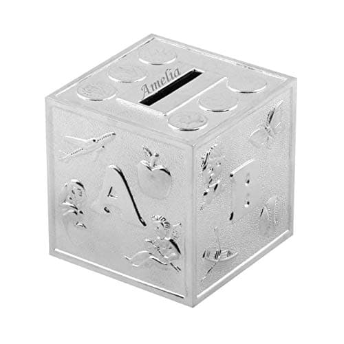 Image of Juliana Christening Gifts. Silverplated ABCD Baby Cube Money Box, Metal, Silver, One Size