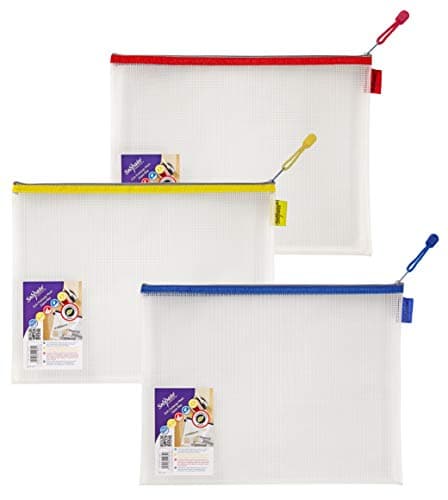 Image of Snopake Foolscap Heavy Duty EVA Mesh Zippa-Bag [Pack of 3] 360 x 275mm – Transparent/Assorted [15819]