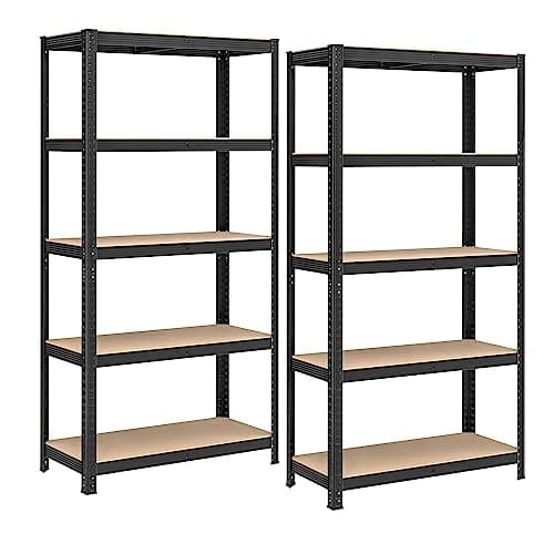 Image of SONGMICS GLR040B02 Set of 2 Heavy Duty Shelving Units, Steel Shelving Unit, 5 Shelves, Screwless for Garage, Warehouse, Utility Room, Load Capacity 875 kg, 40 x 90 x 180 cm, Black