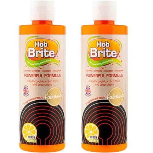 Image of Hob Brite Hob Cleaner Lemon Sherbet (2X 250 ml), A Powerful Cream Formula for Electric, Ceramic, Halogen and Induction Cookers with Degreaser Sponge