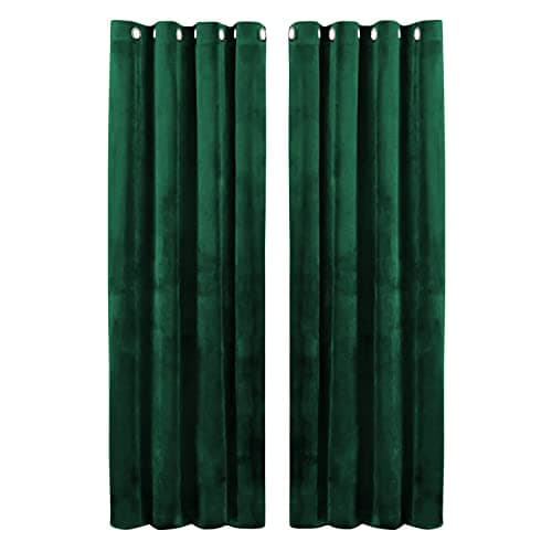 Image of Hafaa Emerald Green Blackout Curtains for Bedroom – 66” wide x 90” drop Thermal Insulated Crushed Velvet Curtains for Living Room – Eyelet Room Darkening Curtains with 2 Tie Backs (168cm x 228cm)