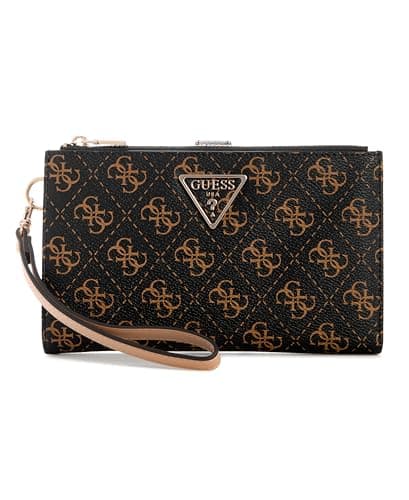 Image of GUESS Women's Laurel Ii Double Zip Organizer Wallet, Brown Logo, One Size