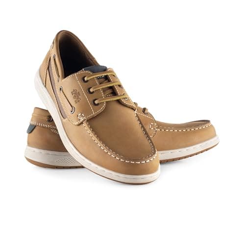Image of Catesby Harvard Leather Mens Boat and Deck Shoes Lightweight Casual Summer Shoes, Tan, UK 10