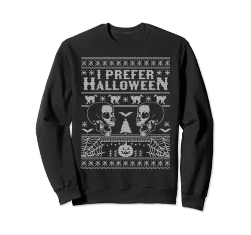Image of I Prefer Halloween Ugly Christmas Sweater Xmas Skull Bats Sweatshirt