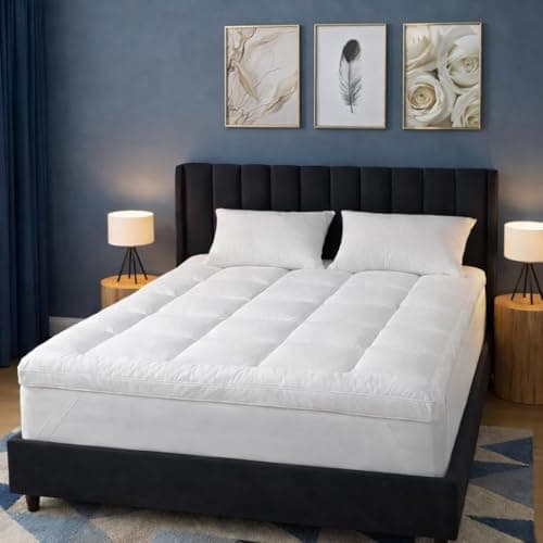 Image of Mattress Topper Double Hotel Quality – 4 Inch Extra Deep (10cm) Microfibre – Ultra Soft, Breathable, Fluffy Hollowfibre Filling – Box Stitched with Elastic Corner Straps – White