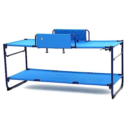 Image of Hi-Gear Duo Camp Bunk Beds with Safety Rail for Adults, Teens & Kids, Portable, Folding & Easy to Assemble Furniture, Ideal for Camping, Festivals & Sleepovers, includes Carry Bag, Blue