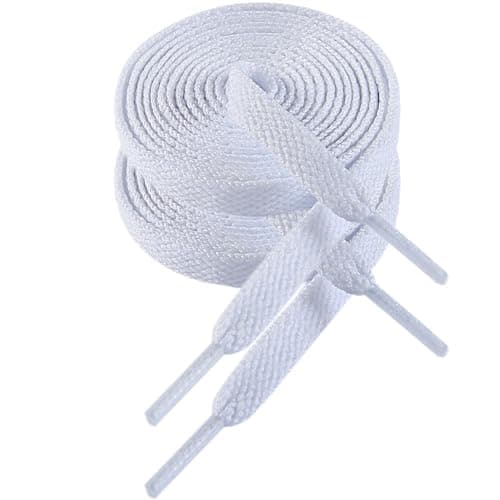 Image of VSUDO White Shoe Laces for Trainers, Flat Shoelaces for Women or Men, 8mm Wide Trainers Laces Compatible with Converse High Top, Vans, Nike Air Force 1 (1Pair-Snow White-140cm)