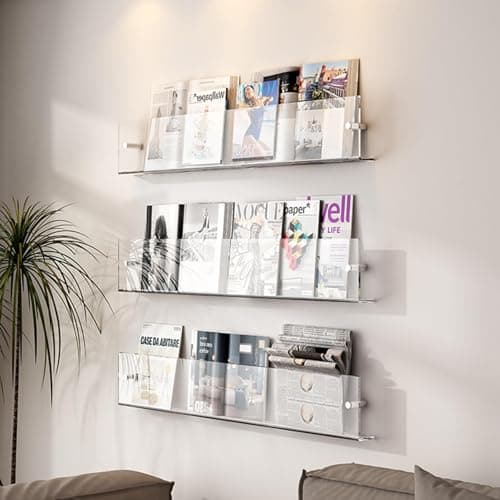 Image of 3 Pack Catalog Literature Rack, Acrylic Wall Mount Magazine Rack Brochure Stand, 3 Tier Literature Storage Shelf/Bookshelf, for Stores Shopping Malls Hospitals