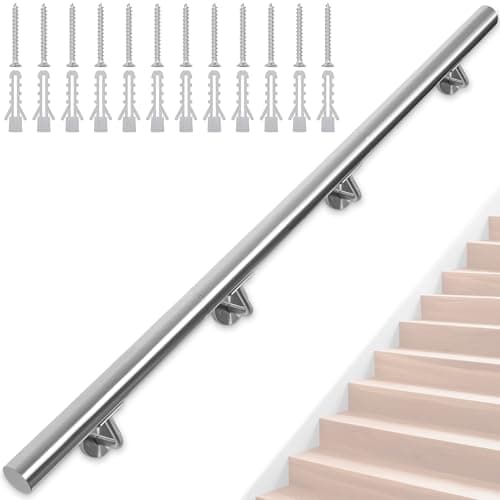 Image of FREEAMG 250CM Handrails for Stairs, Stainless Steel Handrail with Brackets, Banister Rail Support Kit for Outdoor/Indoor Stairs, Loft, Porch, Garage & Deck Hand Rail (Silver)