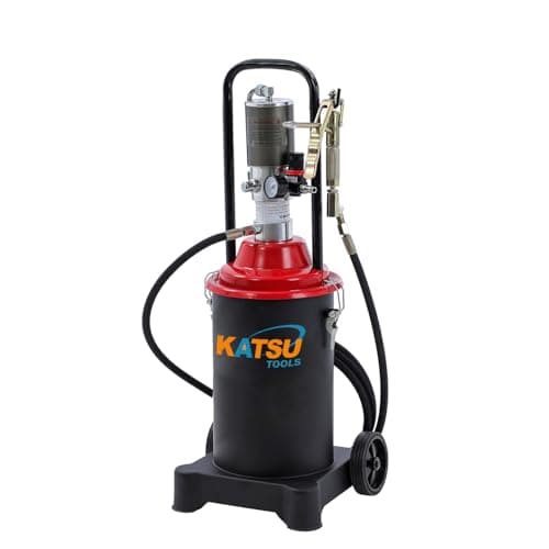 Image of KATSU Tools Pneumatic Grease Pump 12 Litre Portable Air Operated Grease Lubricator with 12ft Hose and Grease Gun, 500 Bar Max Pump Pressure, for Car Truck Machinery