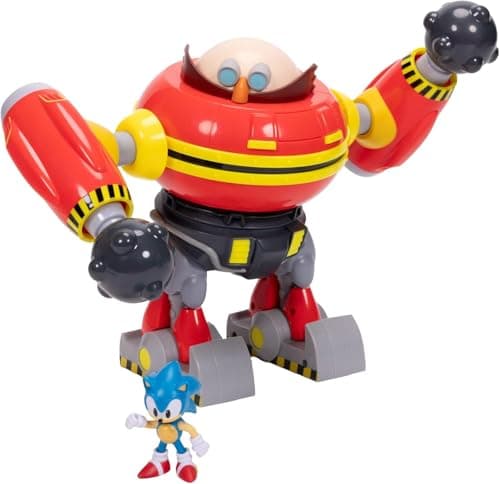 Image of Sonic The Hedgehog Giant Eggman Robot Battle Set Officially Licensed by Jakks Pacific, 9" / 22.9 cm Tall Play Set, Cannon Shooting Egg Man Robot with Sonic Figure Included, For Boys