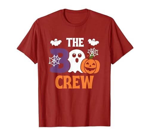 Image of The Boo Crew Cute Halloween Ghost Pumpkin Bat Kids & Adults T-Shirt, Men, Cranberry Red, Medium