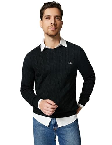 Image of GANT Cotton Cable C-Neck Men's Sweater, Black, XL