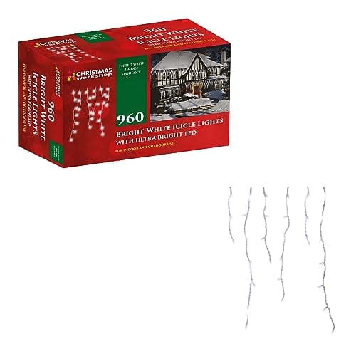 Image of Christmas Workshop 79040 960 Icicle LED Outdoor Christmas Lights | 22.9 Metres | Bright White Colour | Indoor & Outdoor Fairy Lights | Weddings & Gardens | 8 Functions | Mains Powered