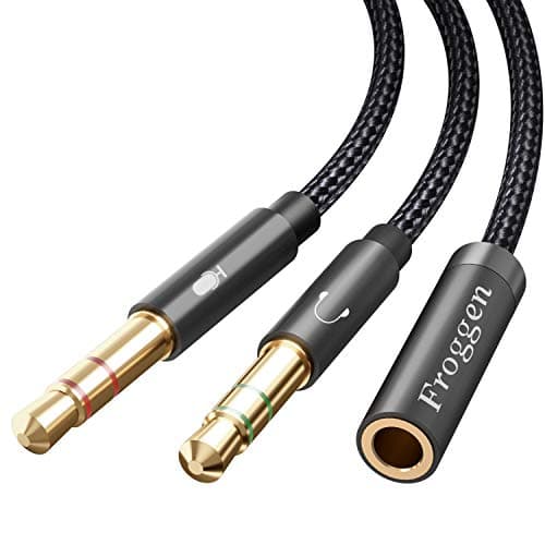 Image of Froggen Mic Headphone Splitter - CTIA 3.5mm Female to Dual 3.5mm Male Cable - Compatible with Desktop, Xbox, PC, Laptop, PS4 Gaming Headset Speaker - 1m (Black)