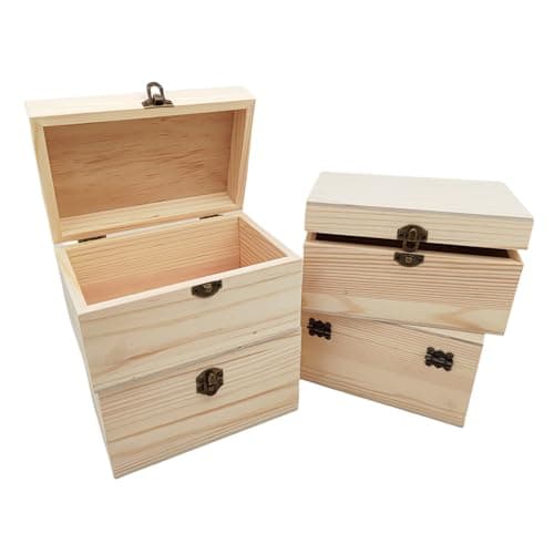 Image of Anktily 4 Pack Unfinished Wooden Box,15 x 10 x 8 cm Rustic Small Wood Box with Locking Clasp DIY Craft Storage Organizer Box for Home Table Decoration