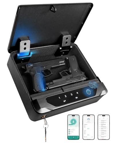 Image of BOOSTEADY Smart Biometric Gun Safe for Handguns, 4 Ways Quick-Access Fingerprint Gun Safe for Pistols, Fingerprint/Digital Keypad/Key/APP Gun Locks Box for 2 Guns, Sturdy Heavy Steel Construction