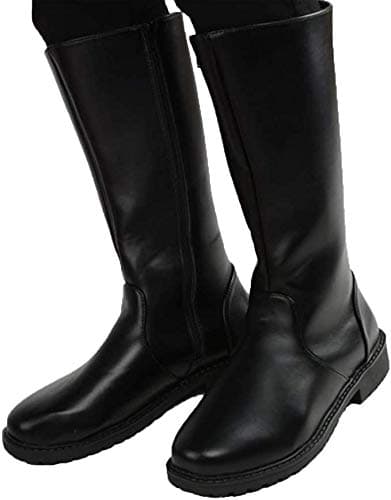 Image of MWbetsy Men Knee High Leather Boots Unisex Riding Boots Stage Performance Footwear Wide Leg Mid Calf Full Zip Round Head Long Tall Boot,Black,46