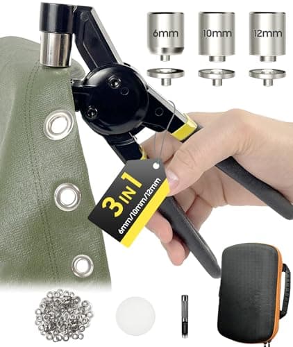Image of HAPDEN 6/10/12 Eyelet Punch Kit with Bag and 600 Different Eyelet Sizes, Complete Eyelet & Grommet Kit for DIY Tarpaulin Ring Repair and Installation. Eyeleter for Tarpaulin Eyelets