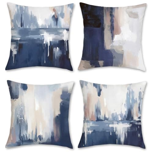 Image of Bonhause Blue Abstract Cushion Covers 45 x 45 cm Abstract Art Painting Modern Decorative Throw Pillow Covers Soft Velvet Pillowcases for Sofa Couch Home Decor Set of 4