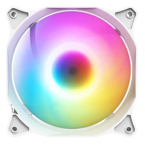 Image of CiT Siberia 120mm RGB Rainbow Slave PC Cooling Fan - 8 Integrated Inner-Ring LEDs, 9-Blade High Airflow Design, Proprietary 4-Pin Passthrough for Daisy Chaining, Quiet Hydraulic Bearing - White