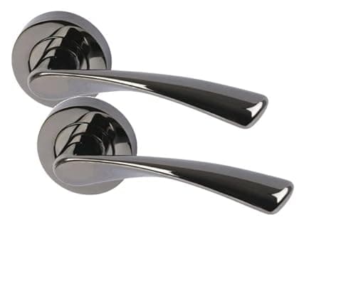 Image of Golden Grace Astrid Style Modern Door Handles On Round Rose in Black Nickel Finish