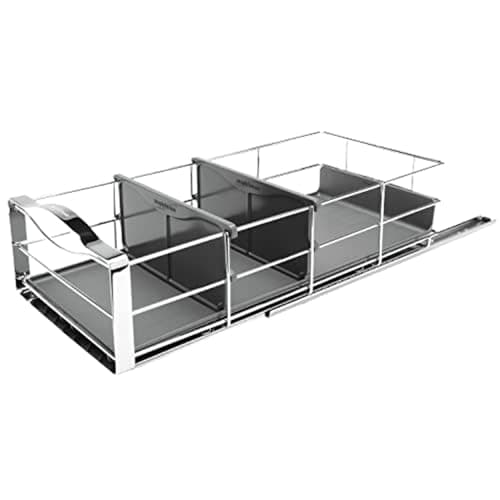 Image of simplehuman KT1119 35cm Pull-Out Kitchen Cupboard Cabinet Organiser, Heavy Duty Sliding Shelf Storage, Holds up to 9kg, Easy to Install, Grey Plastic with Heavy-Gauge Steel Frame
