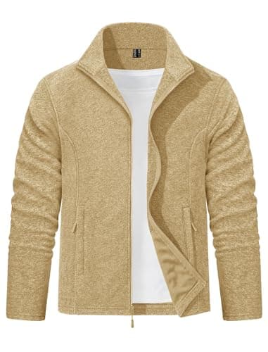Image of EKLENTSON Men's Warm Fleece Jacket Winter Lightweight Warm Jacket Soft Work Outdoor Polar Fleece Coat with Zip Pocket Khaki,XL