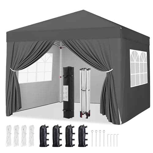 Image of Yaheetech Pop-Up Gazebo 2x2 with 4 Removable Side Panels, Silver-costed Oxford Marquee Canopy with Wheeled Bag & Sandbags, Metal Frame Shelter Tent for Outdoor Garden Party Camping, Dark Grey