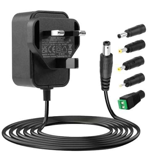 Image of 24V DC Power Supply 1.5A Wall Adapter, 100–240V AC to 24 Volt Converter with 5 Plugs, 36W Max Adapter Transformer for LED Strip Lights Diffusers Humidifiers Routers Speakers Household Electronic