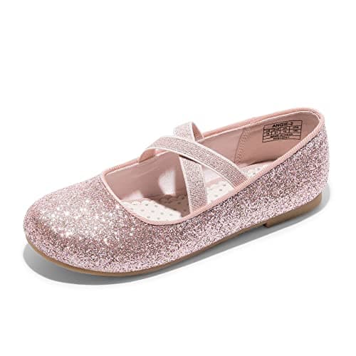 Image of DREAM PAIRS Girl's Ballet Flat Kids Mary Jane Flower Dress Shoes for Wedding Party,Size 3 Big Kid,Pink,Angie-2