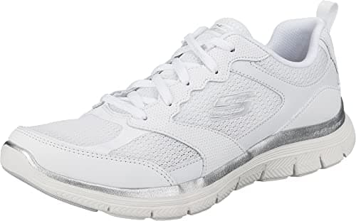 Image of Skechers Women's Flex Appeal 4.0 Active Flow Sneaker,White Leather/Mesh/Trim, 6 UK