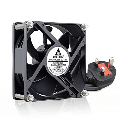 Image of GDSTIME 80mm AC Fan 220V 230V 240V EC Computer Fan with UK Plug 80mm x 25mm 2800 RPM 43.6 CFM Axial Case for Cooling PC or Drying Boxes