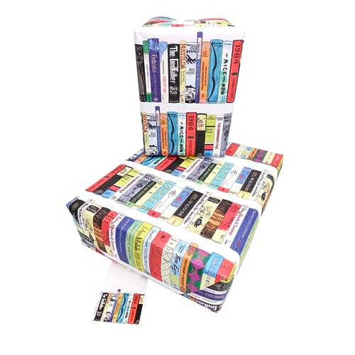 Image of Books Wrapping Paper. Watercolour Illustrated Book Gift Wrap 5 pack Book Wrapping Paper plus 5 Tags
