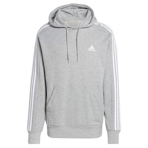 Image of adidas Men's Essentials French Terry 3-Stripes Hoodie, Medium Grey Heather/White, M
