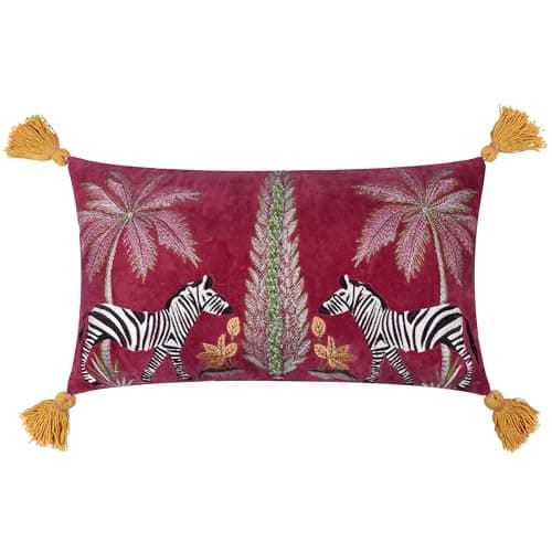 Image of furn. Wylder Tropics Kalahari Embroidered Velvet Cushion Cover - Multicolour - 30x50cm