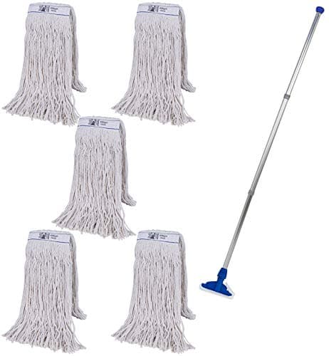 Image of Abbey Heavy Duty Professional Kentucky Mop Handle and Holder With 5 Heads (450g) - Industrial Color-Coded Mop to Avoid Cross Contamination - Commercial Cleaning Tool for Hard Floors, Blue