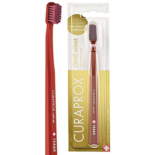 Image of Curaprox CS 12460 Velvet Soft Toothbrush – Sensitive Gum Care | Ultra-Gentle Cleaning with 12,460 Filaments | Single Pack, Copper Red-Burgundy | Made in Switzerland