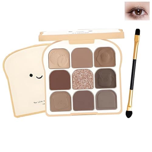 Image of Toast Design 9-Color Eyeshadow Palette with Mirror - Matte, Shimmer & Glitter Neutral Makeup Palette, Compact Eyeshadow Set with Dual-Ended Brush For Daily Wear, Travel & Party