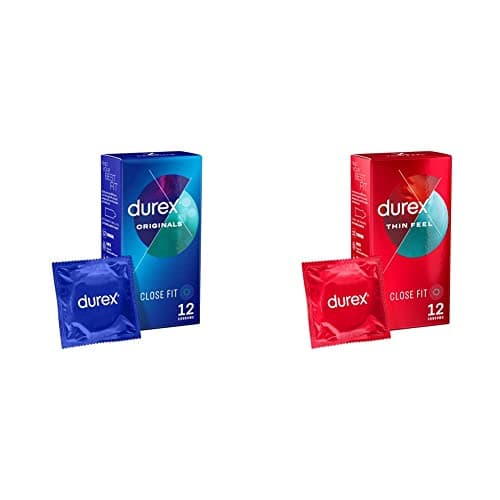 Image of Durex Originals Close Fit Condoms for Comfort and Confidence, Pack of 12 & Thin Feel Close Fit Condoms