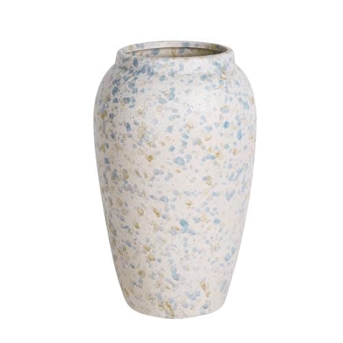 Image of Ceramic Rustic Vase for Home Decor, Farmhouse Vintage Grey Blue Decorative Vase for Living Room, Entryway, Kitchen, Shelf, Table Centerpiece, Boho Modern Decoration, 20cm Tall
