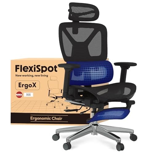 Image of FLEXISPOT ErgoX Ergonomic Office Chair with Footrest, Desk Chair with 3D Armrests, 3D Headrest, 5D Adjustable Backrest, Breathable Seat, Maximum Load 136 kg, Work Chair, Black