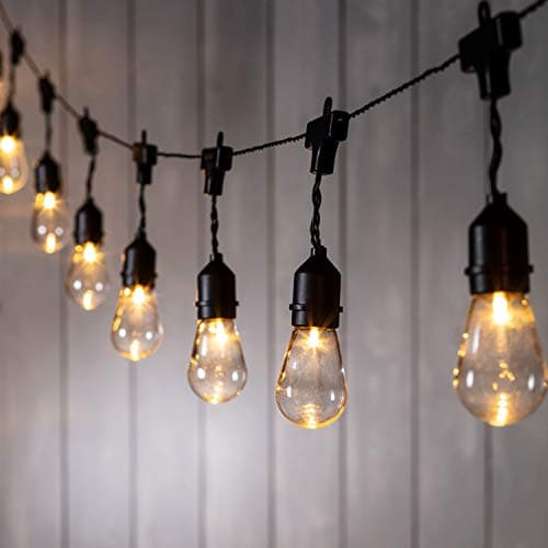 Image of Lights4fun 15 Warm White LED Clear Cap Festoon String Lights Black Cable Battery Operated Indoor Outdoor Use Fully Waterproof 4.2m