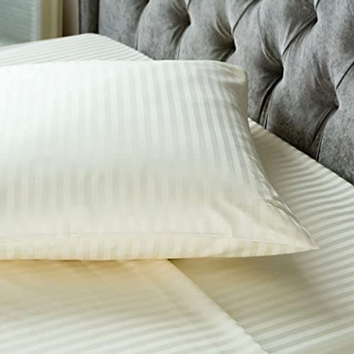 Image of Luxury Hotel Quality 100% Egyptian Cotton Sateen Stripe Oxford Pillowcases 250TC Satin Striped Pillow Case (Ivory/Cream, Housewife Pillowcase)