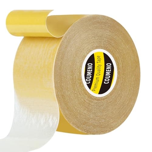 Image of COUMENO Double Sided Tape 50mm×50m, Heavy Duty Mounting Tape, Strong Adhesive Tape for Wall with Transparent Cloth Mesh, Super Sticky & Easy to Tear by Hand Tape for Picture Hanging,Carpets,DIY Crafts