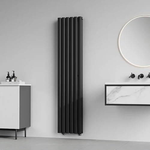 Image of 1600 x 360mm Vertical Designer Radiator Anthracite– 6-tube Double Oval Column vertical Radiator, Wall Mounted Steel Radiators for Bathroom & Living Room